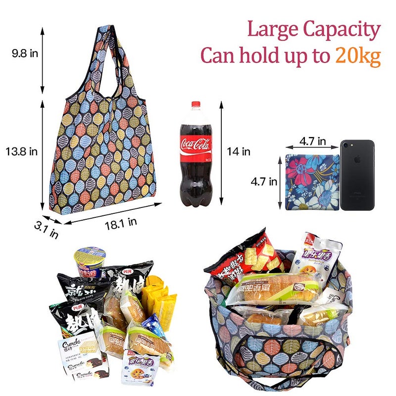 SZUAH 10 Pack Reusable Grocery Shopping Bags, Foldable Shopping Bags Grocery Tote with Attached Pouch,Machine Washable Eco-Friendly. - Image 2